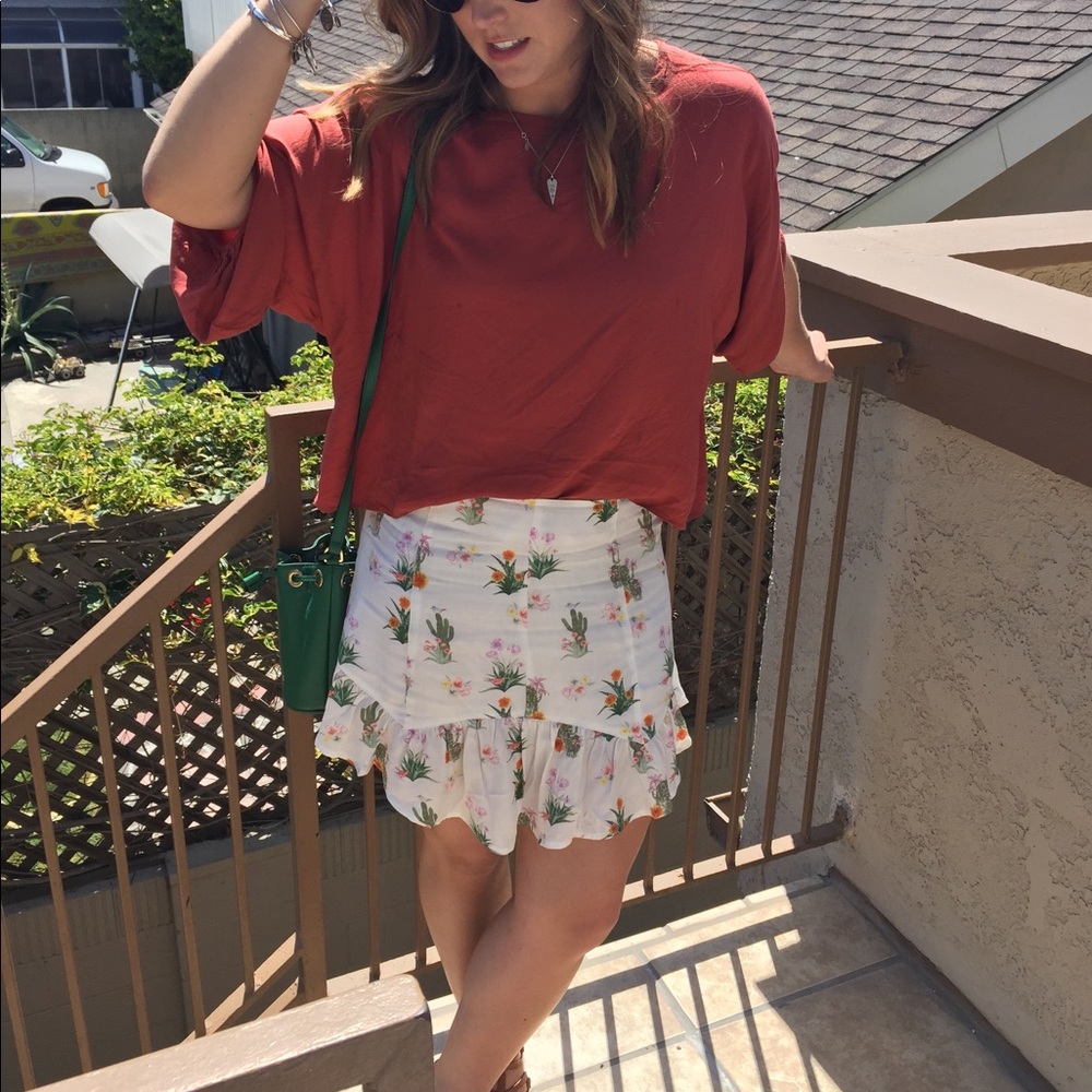 UO Botanical Cactus Print Mini Skirt Sz M